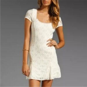 Free People Daisy Godet Lace Mini Dress Large  Cream Ivory Floral Fairy Boho NEW